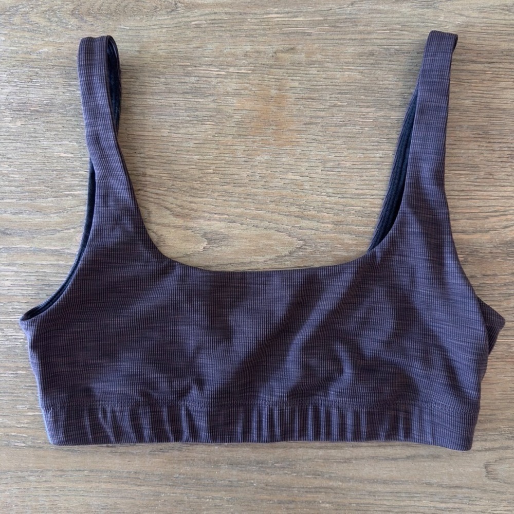 Vuori‎ Ribbed Sports Bra Crop Top-VW1002-Purple Heather-Lined/Padded-Sz Small